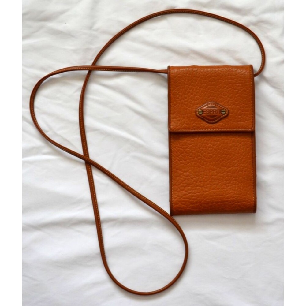 Esprit Crossbody Wallet Purse Organizer Brown Pebble Faux Leather ID Cards Cash